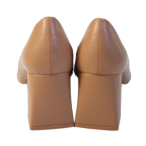 Zara Gold Horsebit Chunky Pointed Toe Heels Nude Size 39/US8 - Picture 3 of 10